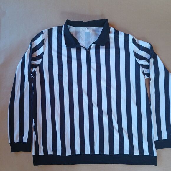 Referee Costume Halloween Black White Striped Shirt Long Sleeve 2XL - Picture 4 of 9